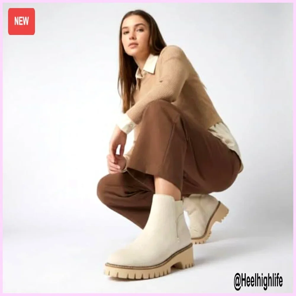 Pull-On Chelsea Ankle Boots with Lug Sole, Lightweight Vegan Suede